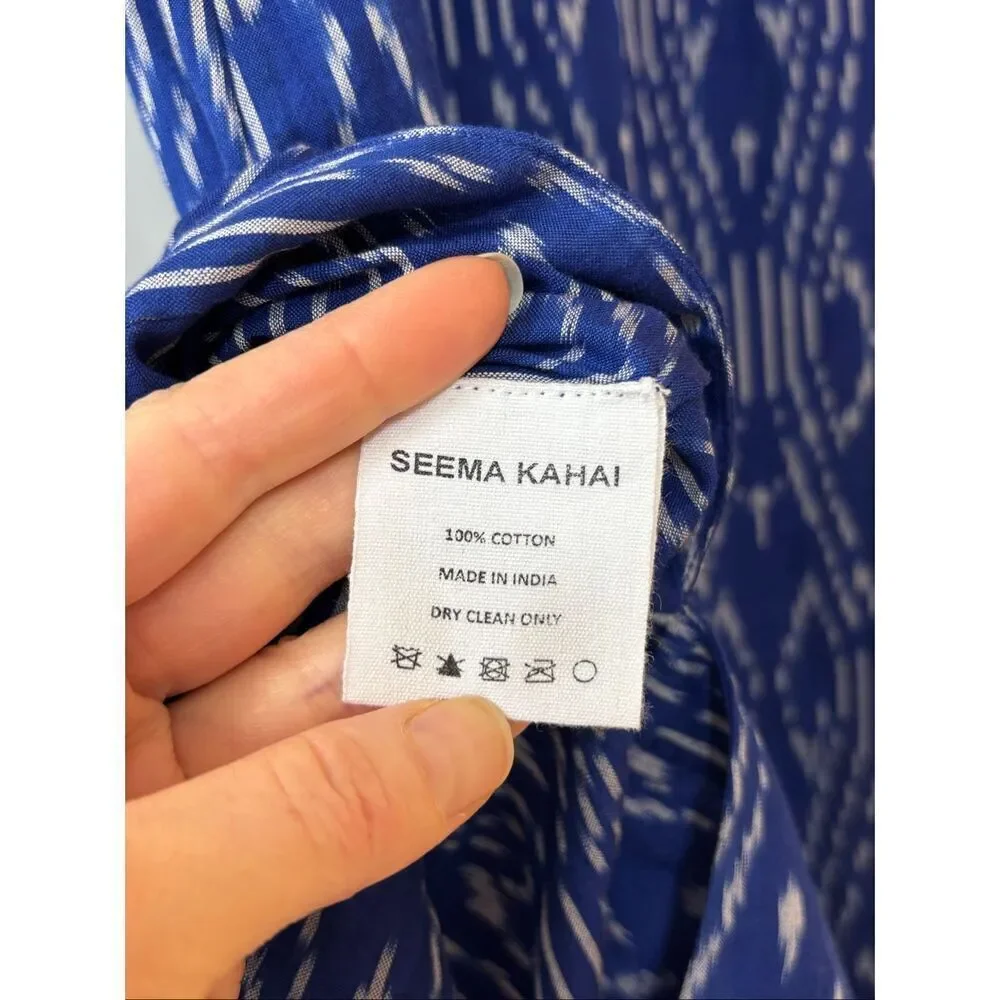 NWT Seema Kahai ikat cobalt kaftan, XS $795 C35